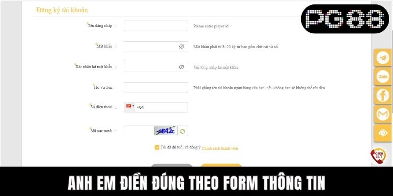 Cách Tạo Tài Khoản PG88 Nhanh Gọn Lẹ Chỉ Trong 3 Phút Anh em điền đúng theo form thông tin